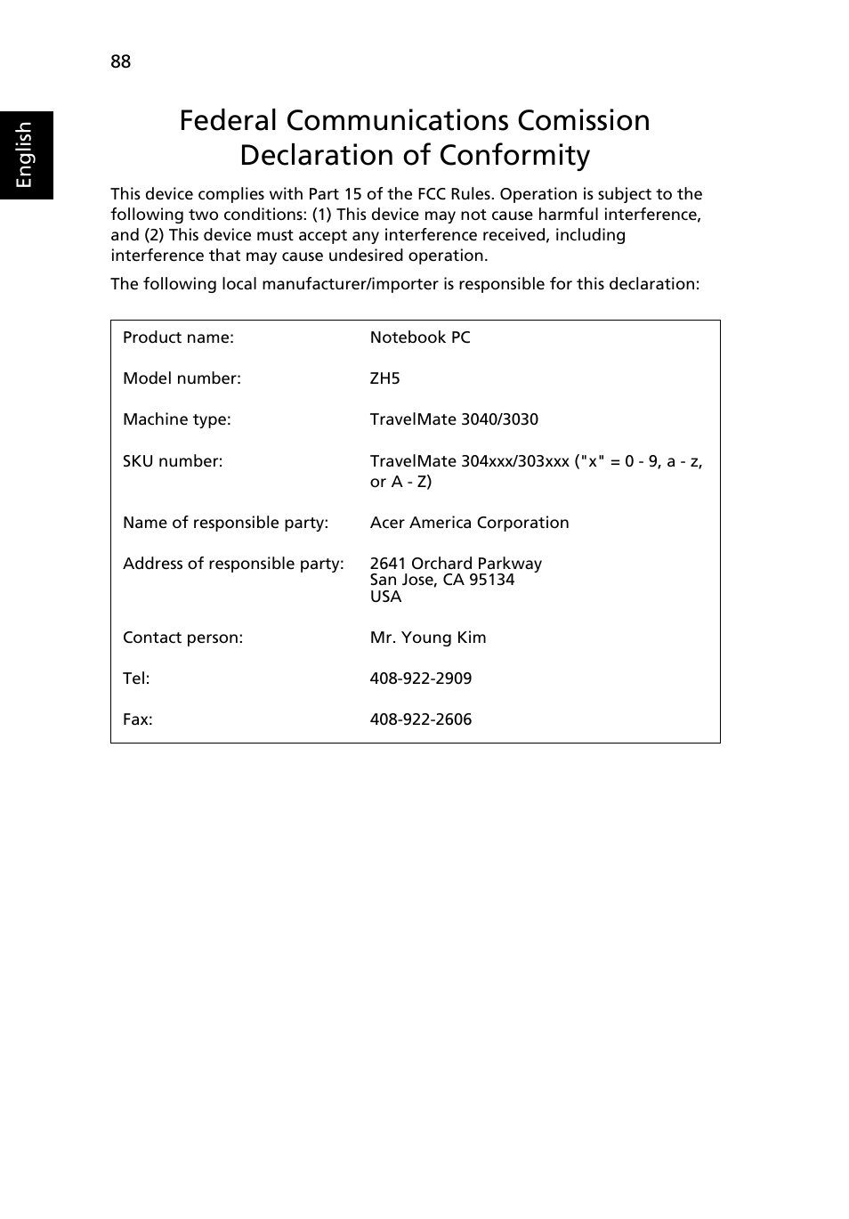 Acer TravelMate 3040 User Manual | Page 106 / 110