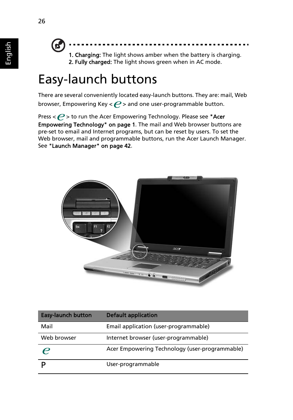 Easy-launch buttons | Acer TravelMate 3040 User Manual | Page 44 / 110