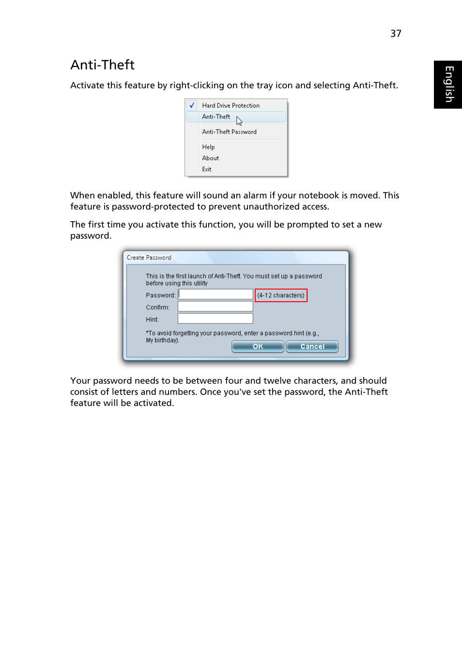 Anti-theft | Acer TravelMate 3040 User Manual | Page 55 / 110