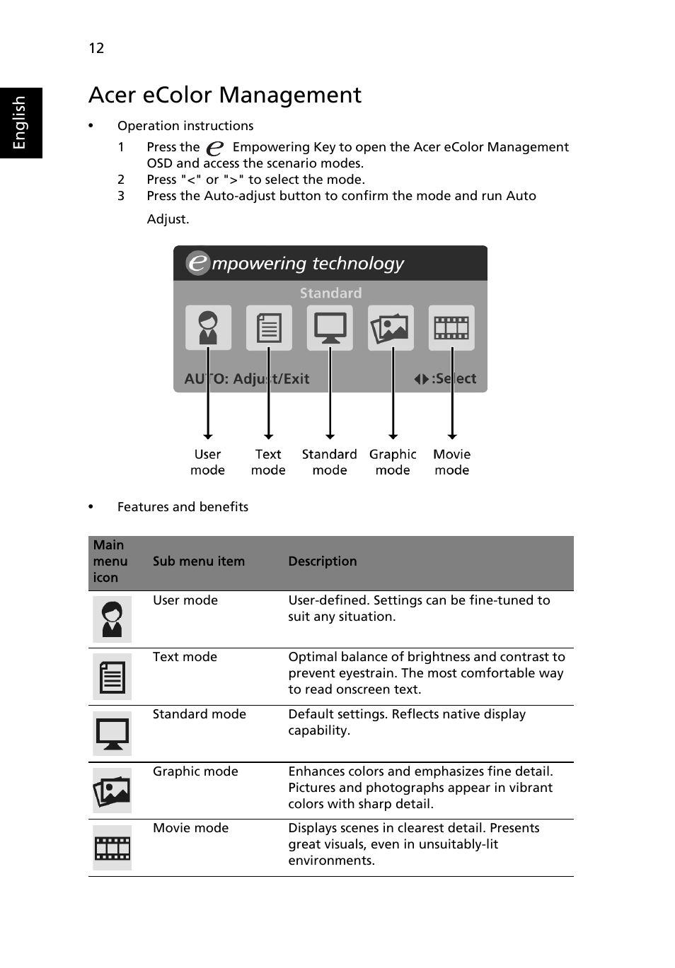 Acer ecolor management | Acer B223W User Manual | Page 26 / 30