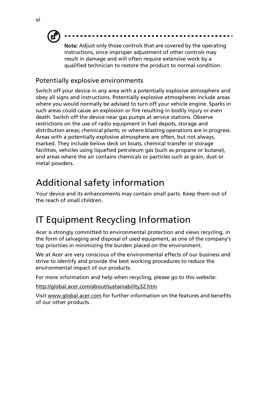 Additional safety information, It equipment recycling information | Acer B223W User Manual | Page 6 / 30