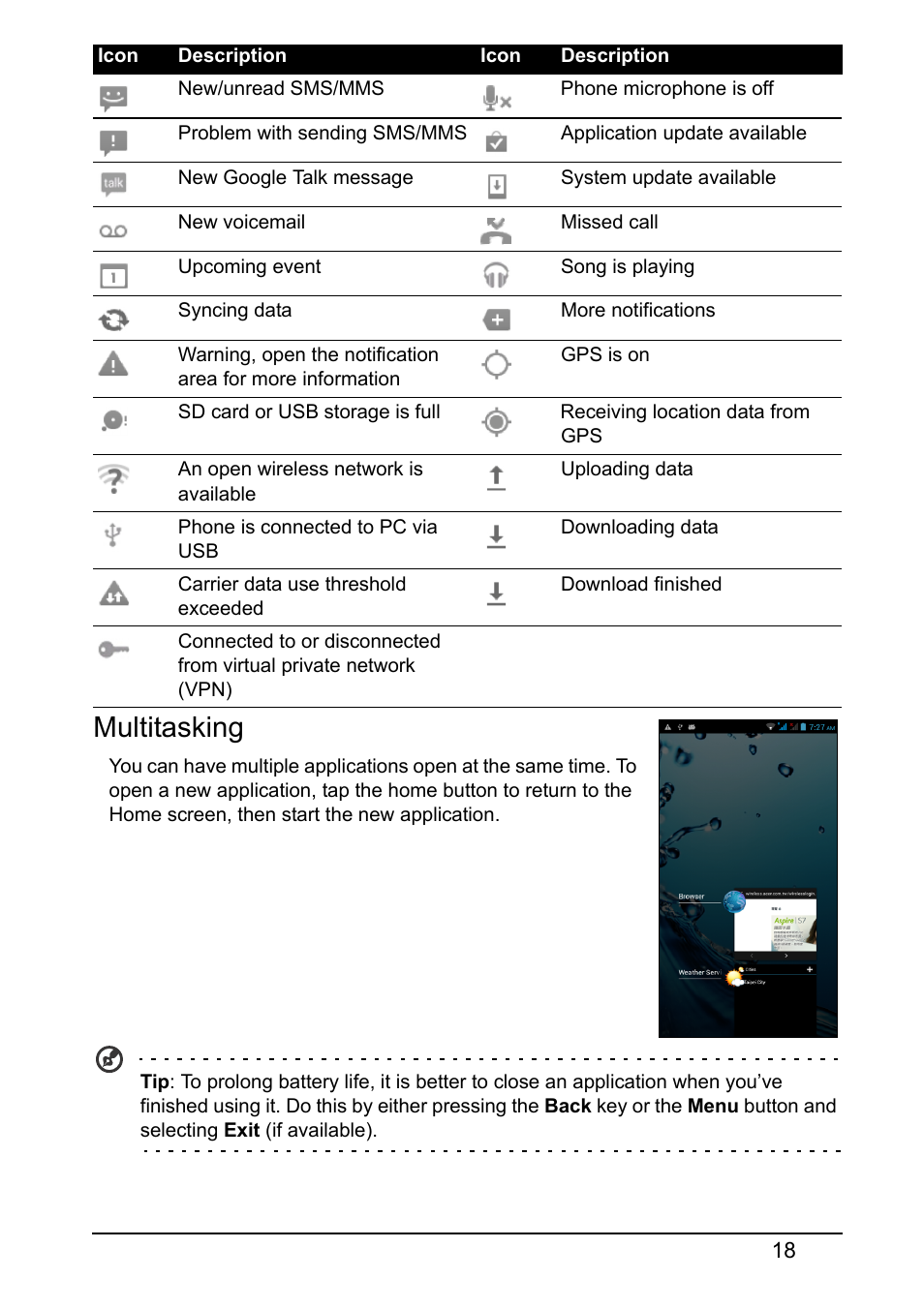 Multitasking | Acer V370 User Manual | Page 18 / 66