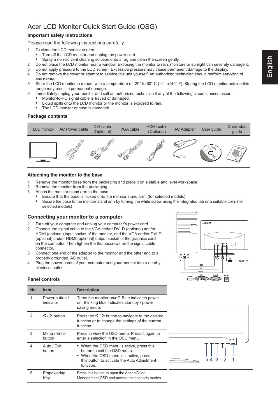 Acer G233HL User Manual | 2 pages