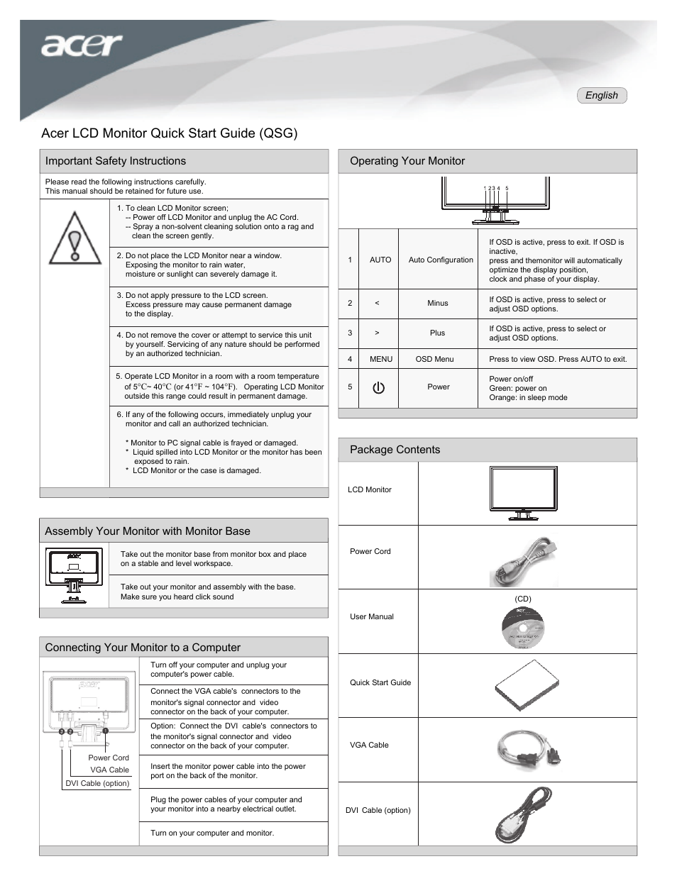 Acer AL2016W User Manual | 1 page