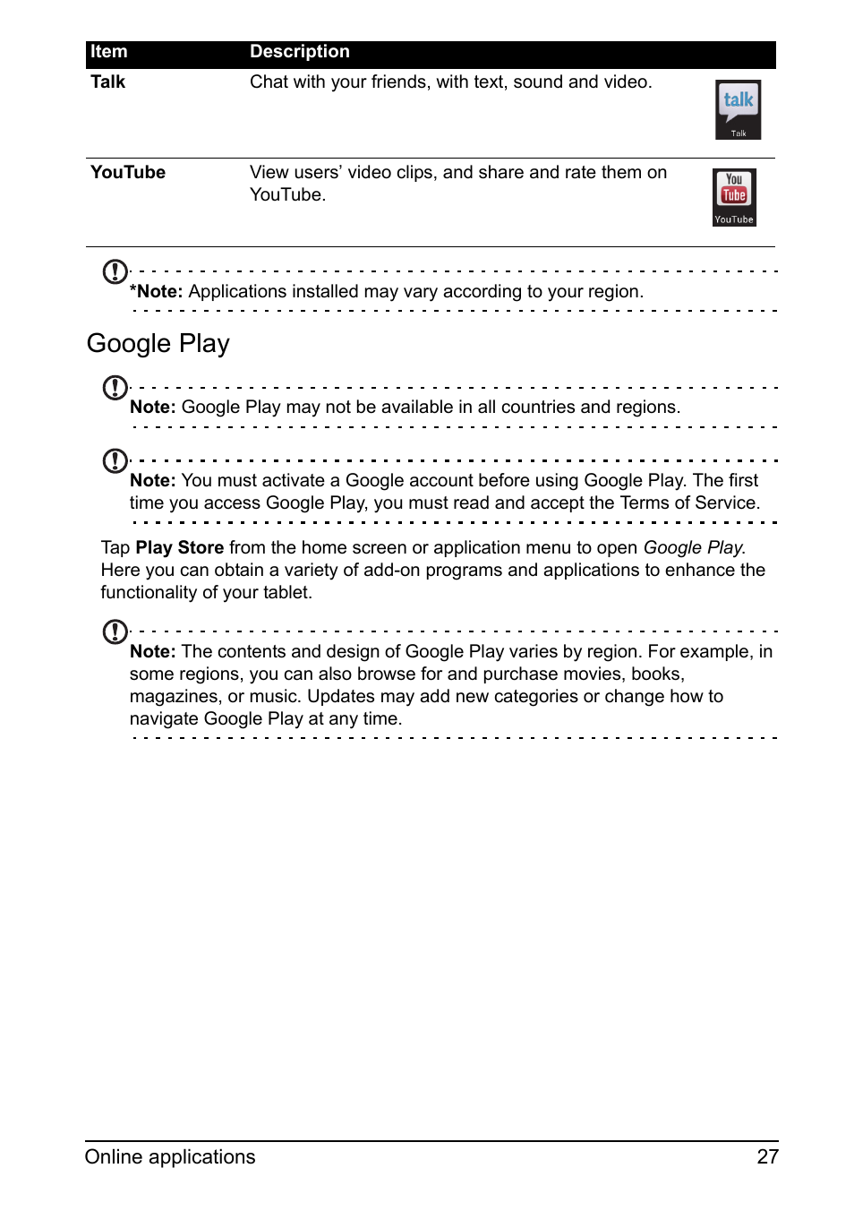 Google play | Acer A110 User Manual | Page 27 / 48