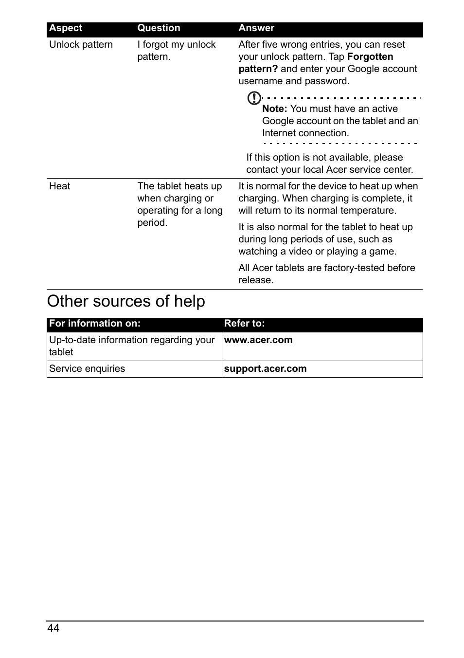 Other sources of help | Acer A110 User Manual | Page 44 / 48