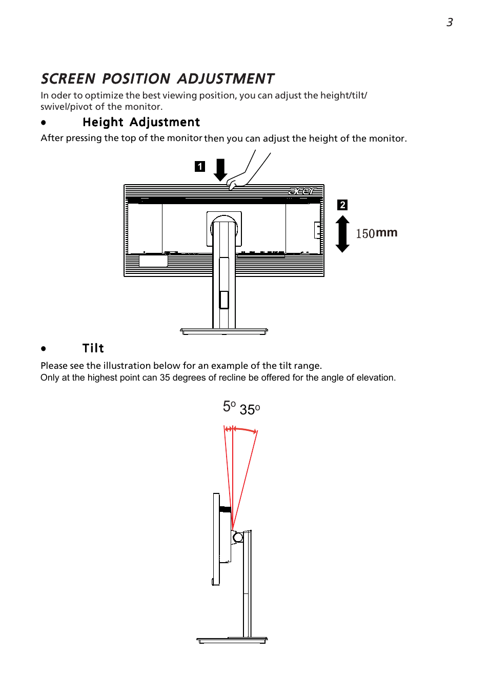 Screen position adjustment | Acer B296CL User Manual | Page 15 / 28