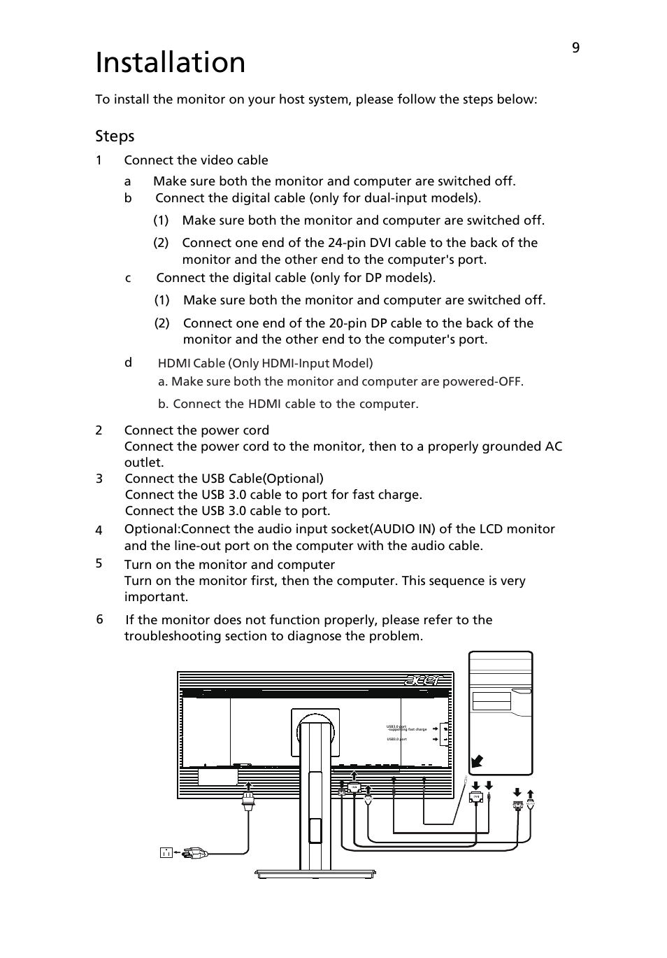 Installation, Steps | Acer B296CL User Manual | Page 21 / 28