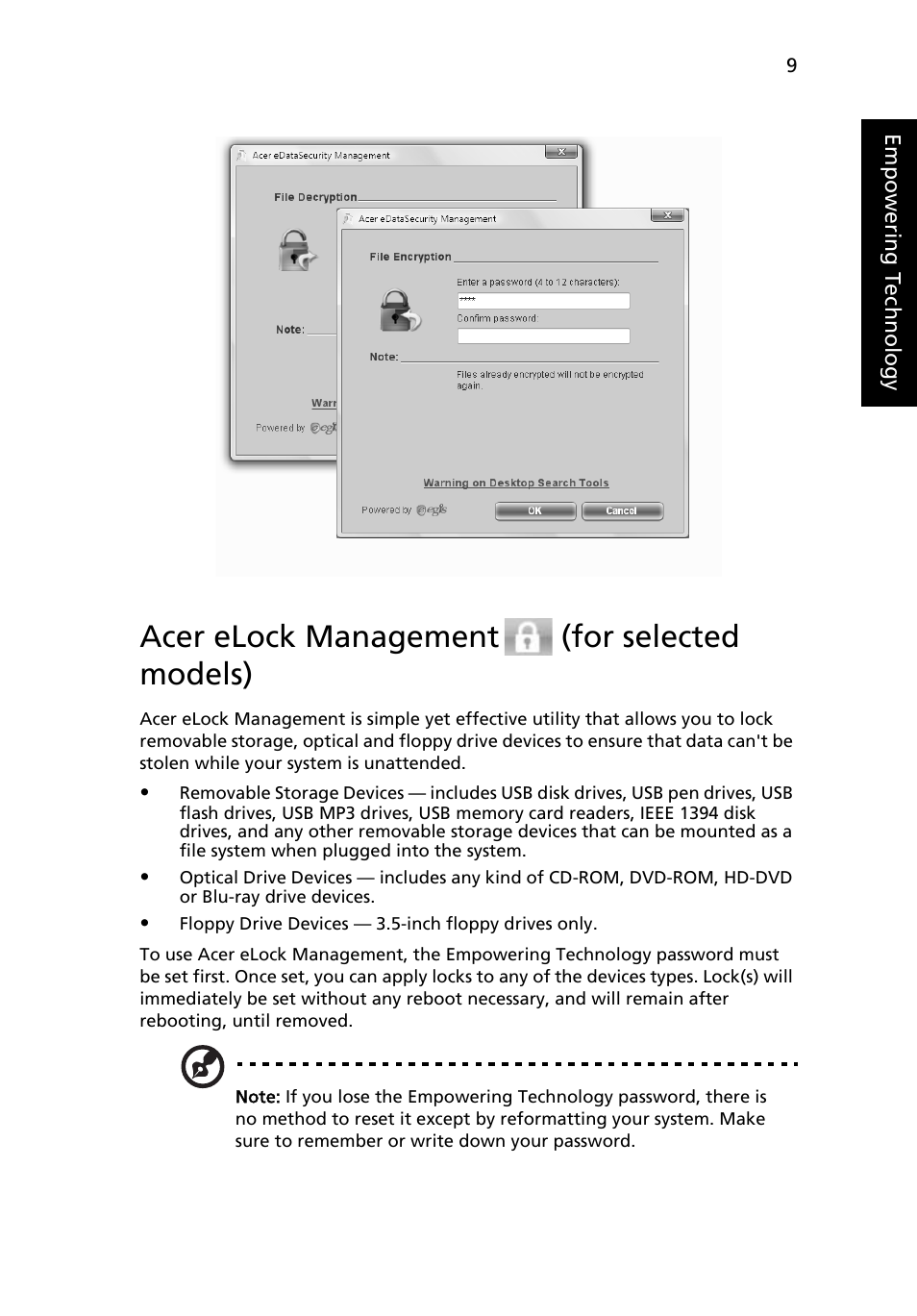 Acer elock management (for selected models), Acer elock management, For selected models) | Acer Aspire 4720G User Manual | Page 27 / 113