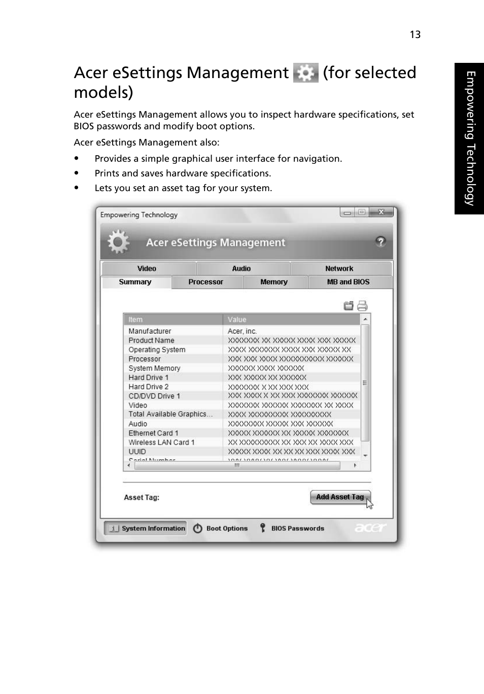 Acer esettings management (for selected models) | Acer Aspire 4720G User Manual | Page 31 / 113