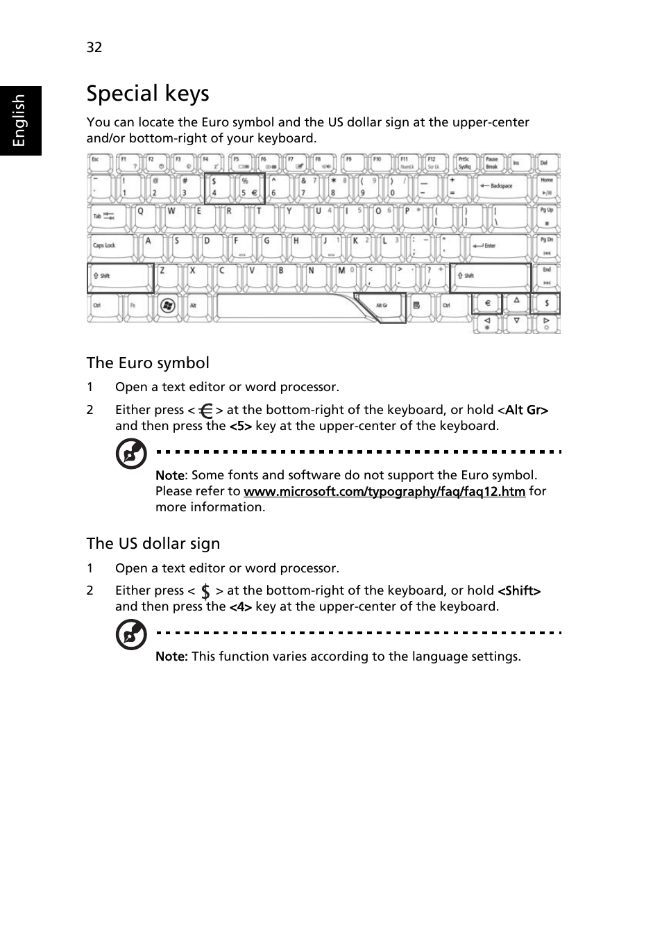 Special keys | Acer Aspire 4720G User Manual | Page 50 / 113