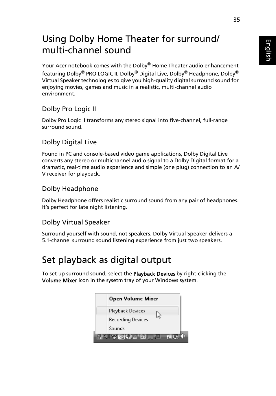 Set playback as digital output | Acer Aspire 4720G User Manual | Page 53 / 113