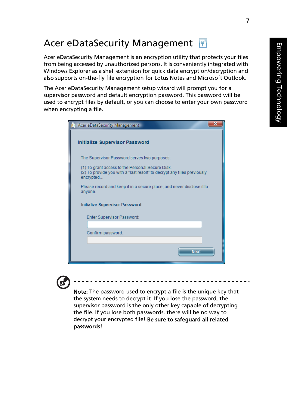 Acer edatasecurity management | Acer TravelMate 8200 User Manual | Page 25 / 107