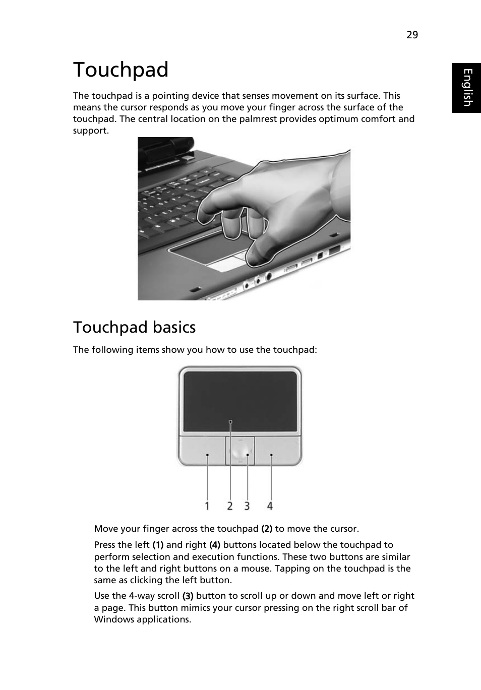 Touchpad, Touchpad basics | Acer TravelMate 8200 User Manual | Page 47 / 107