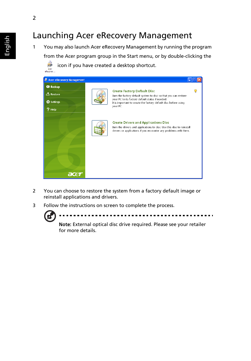 Launching acer erecovery management | Acer AOP531h User Manual | Page 22 / 54