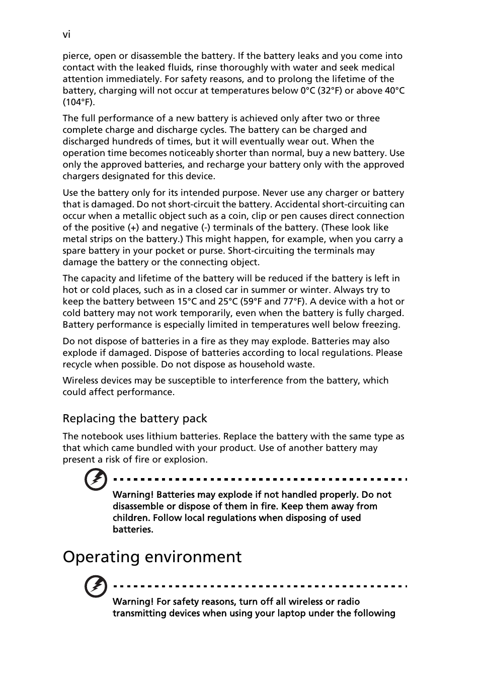 Operating environment | Acer AOP531h User Manual | Page 6 / 54