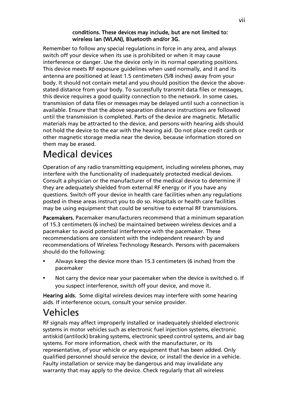 Medical devices, Vehicles | Acer AOP531h User Manual | Page 7 / 54