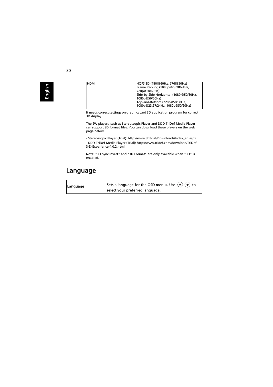 Language | Acer S1212 User Manual | Page 40 / 60