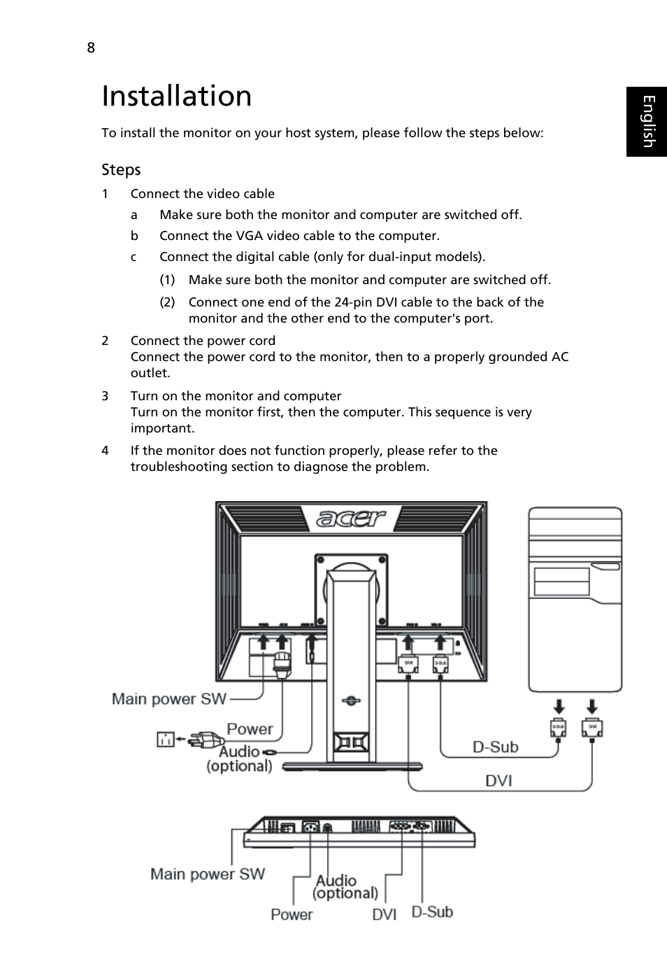 Installation | Acer B203HV User Manual | Page 22 / 29