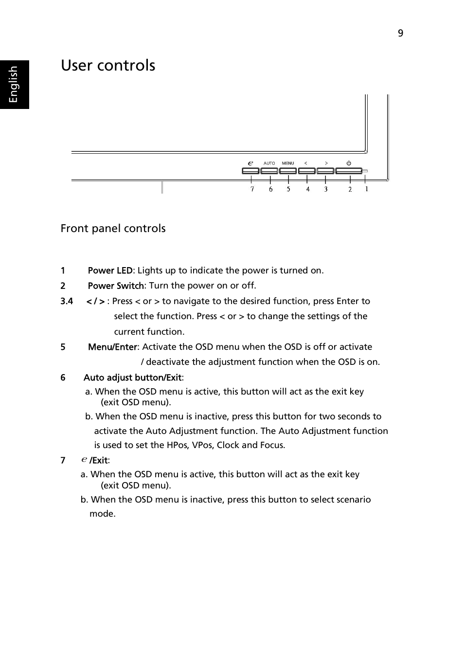 User controls | Acer B203HV User Manual | Page 23 / 29