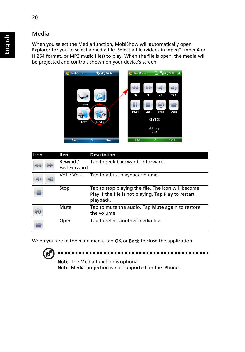 English media | Acer P1201B User Manual | Page 20 / 52