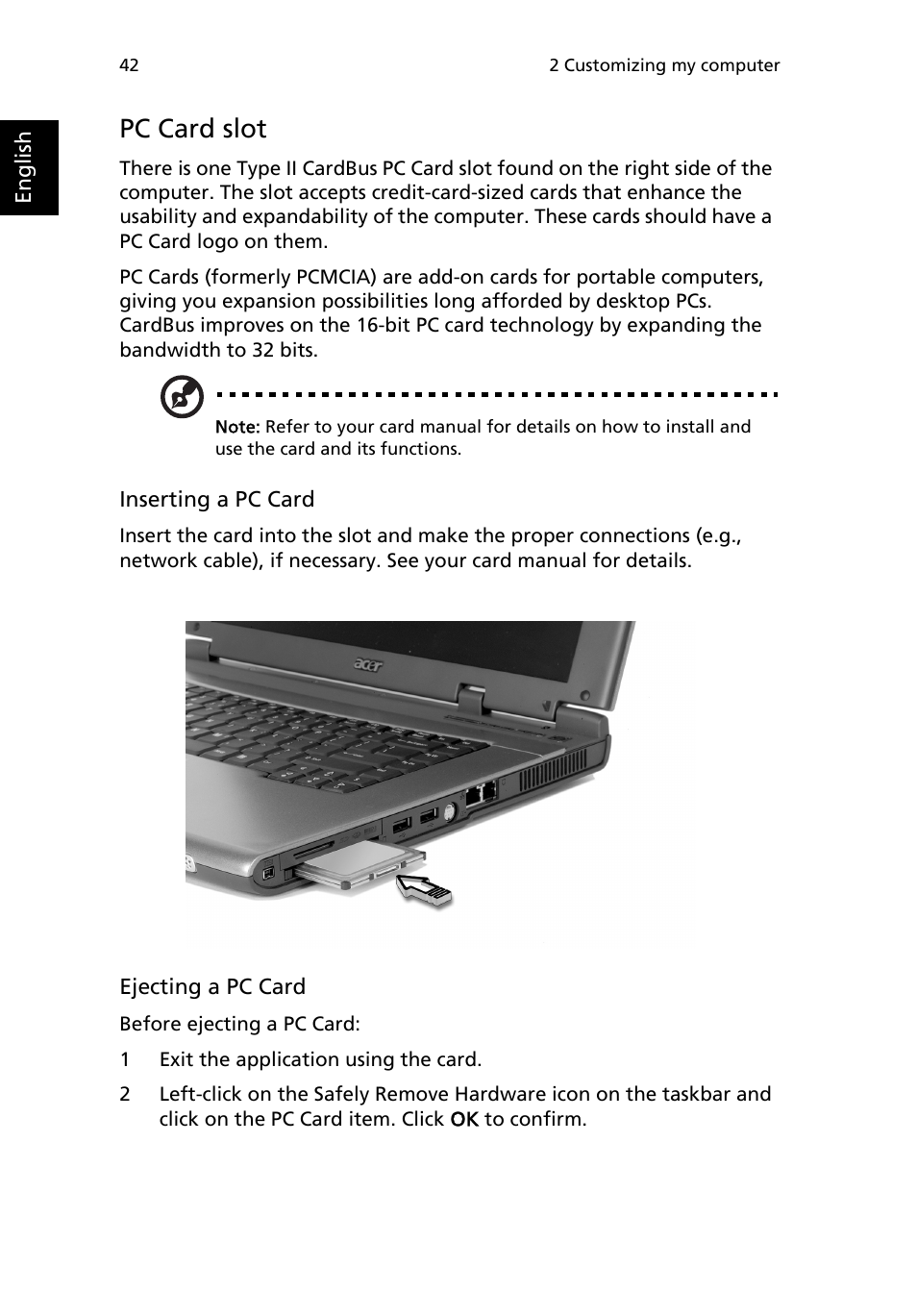 Pc card slot | Acer TravelMate 4000 User Manual | Page 50 / 95