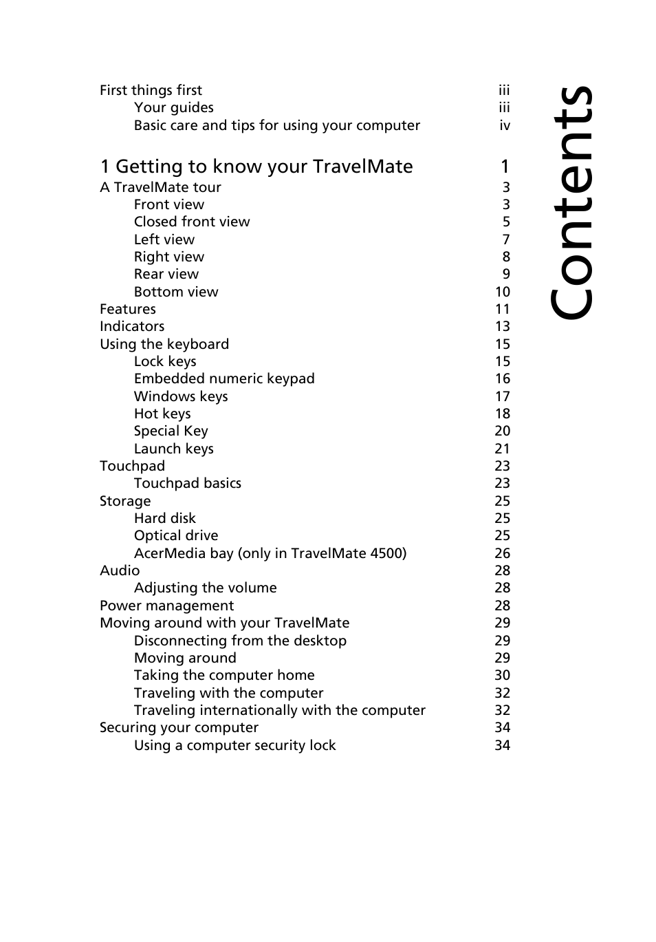 Acer TravelMate 4000 User Manual | Page 7 / 95