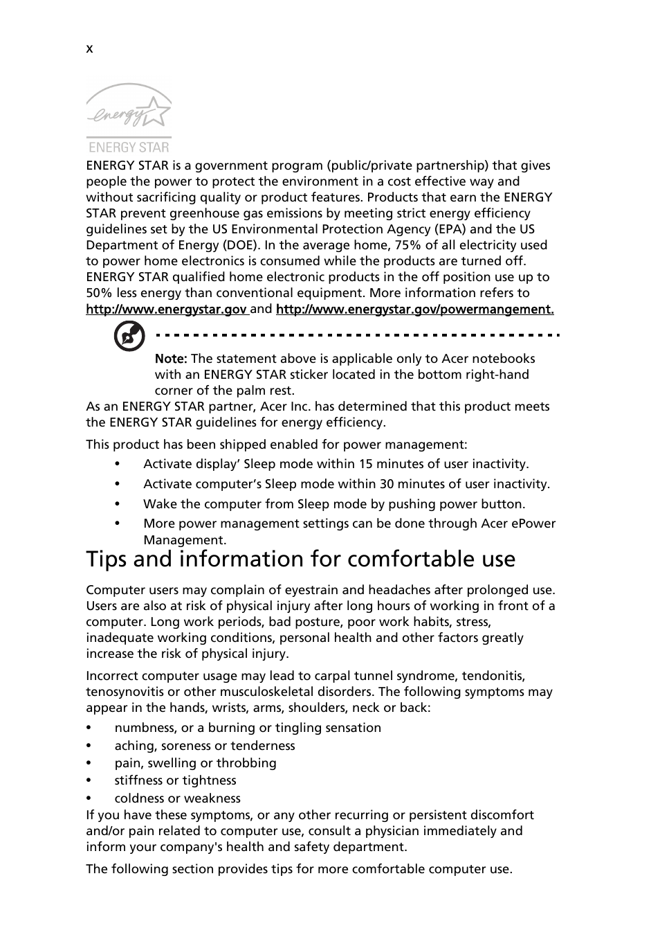 Tips and information for comfortable use | Acer Extensa 4220 User Manual | Page 10 / 100