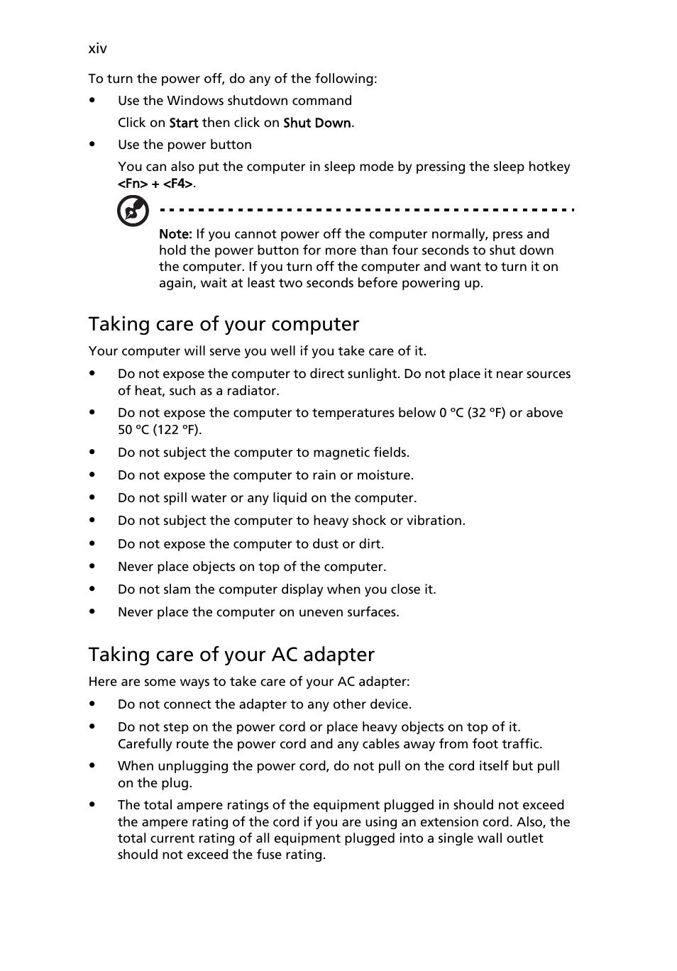 Taking care of your computer, Taking care of your ac adapter | Acer Extensa 4220 User Manual | Page 14 / 100