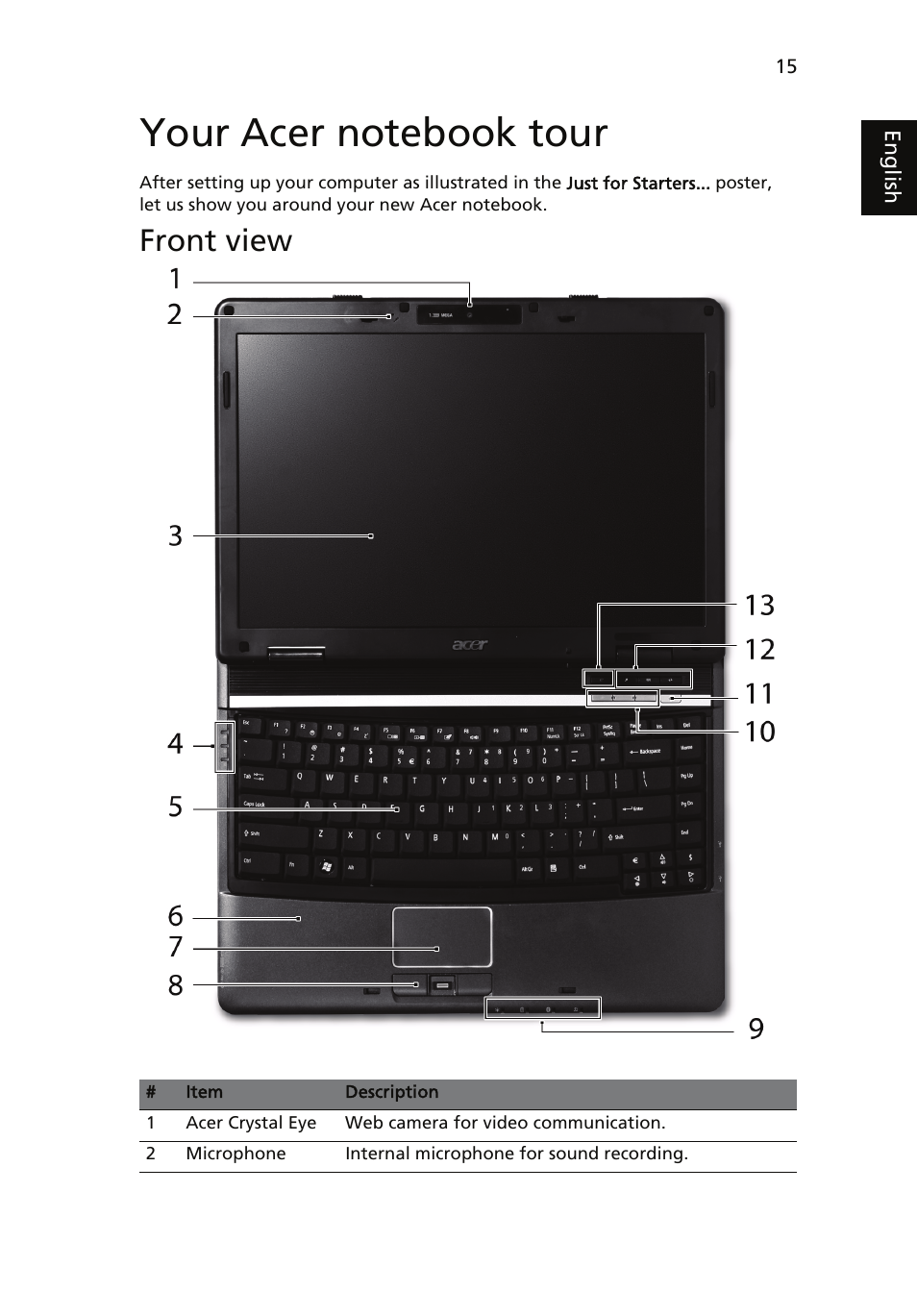 Your acer notebook tour, Front view | Acer Extensa 4220 User Manual | Page 35 / 100