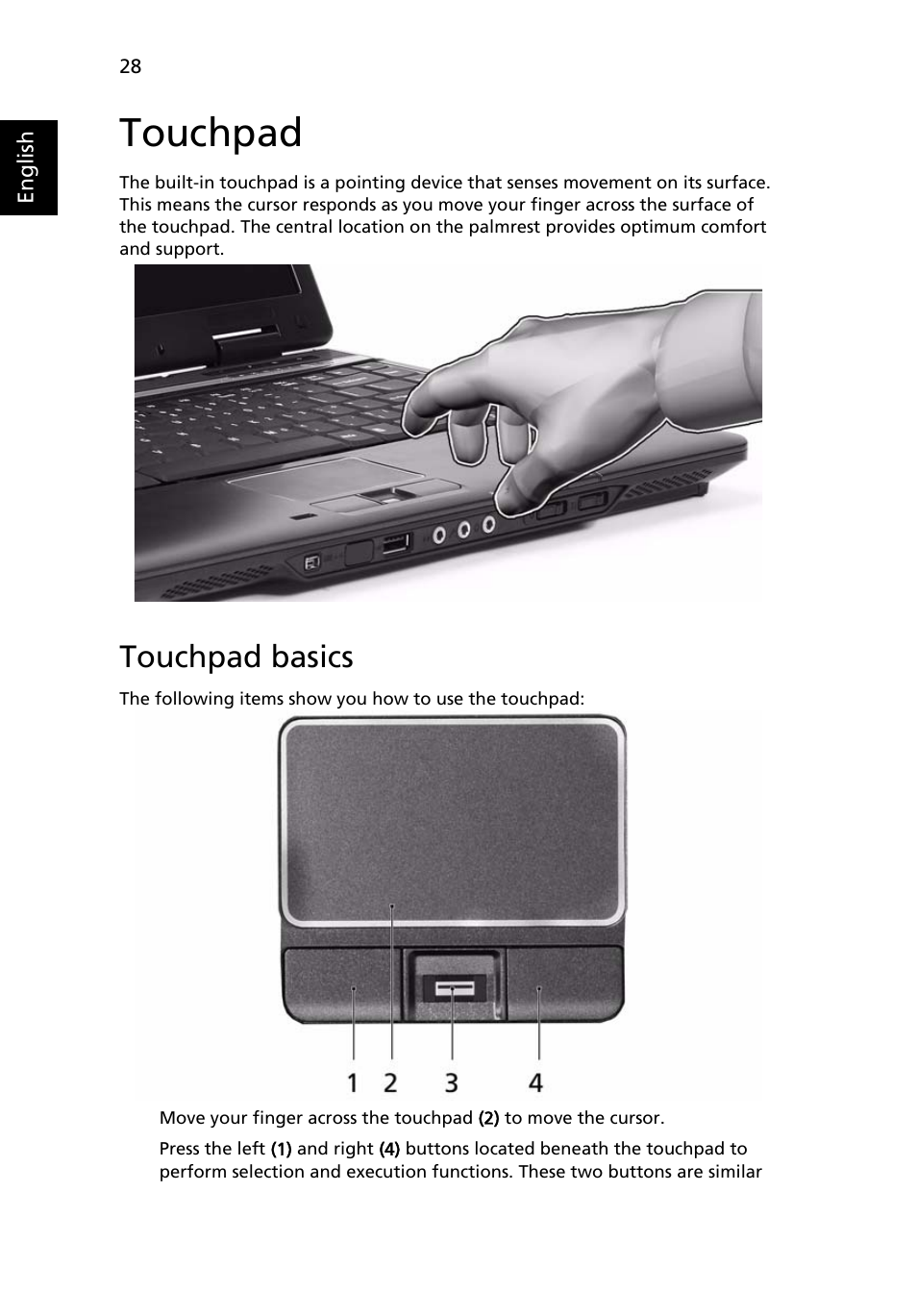 Touchpad, Touchpad basics | Acer Extensa 4220 User Manual | Page 48 / 100