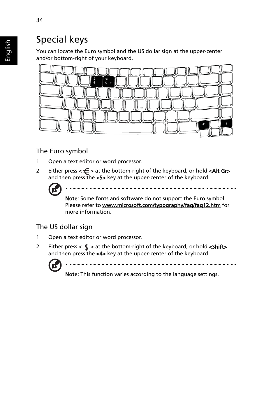 Special keys | Acer Extensa 4220 User Manual | Page 54 / 100