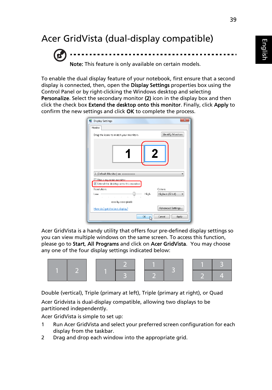 Acer gridvista (dual-display compatible) | Acer Extensa 4220 User Manual | Page 59 / 100