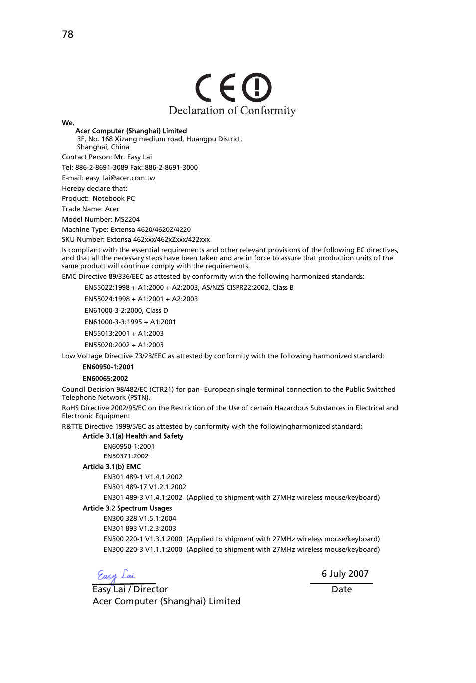 Acer Extensa 4220 User Manual | Page 98 / 100