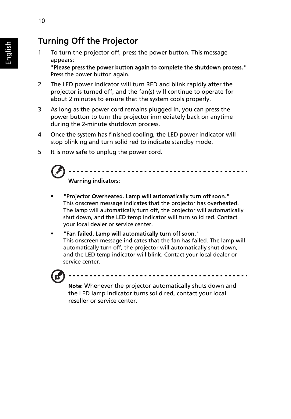 Turning off the projector | Acer S5201 User Manual | Page 20 / 65