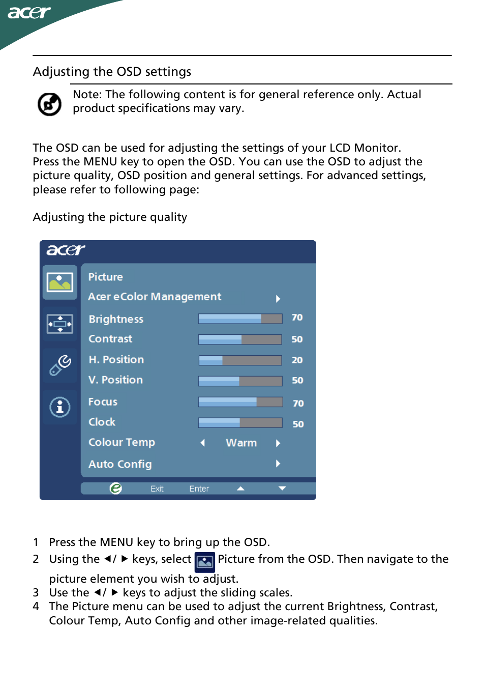 Acer G205HV User Manual | Page 16 / 23