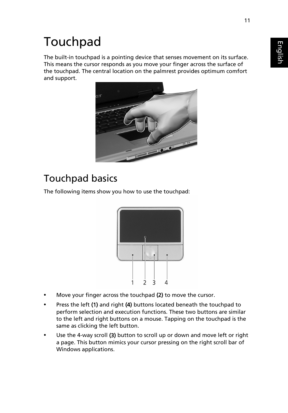 Touchpad, Touchpad basics | Acer Aspire 5020 User Manual | Page 21 / 81
