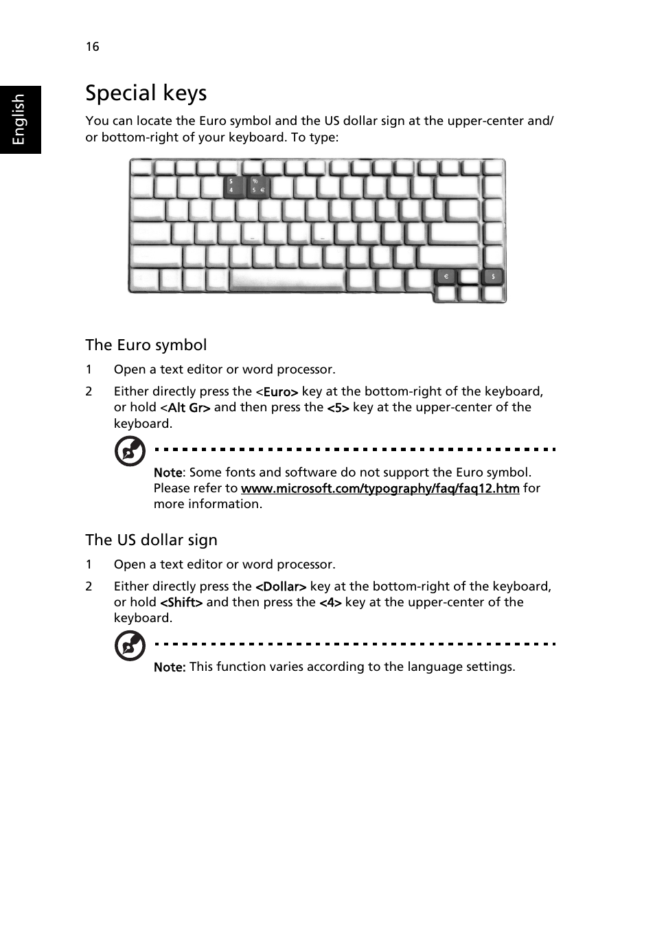 Special keys | Acer Aspire 5020 User Manual | Page 26 / 81