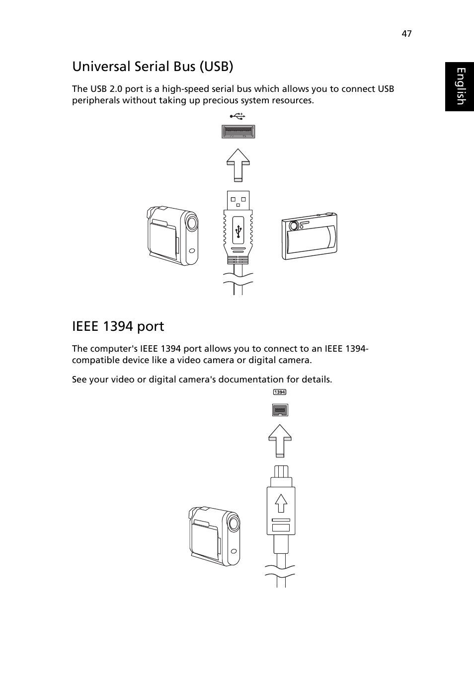 Universal serial bus (usb), Ieee 1394 port | Acer Aspire 5020 User Manual | Page 57 / 81