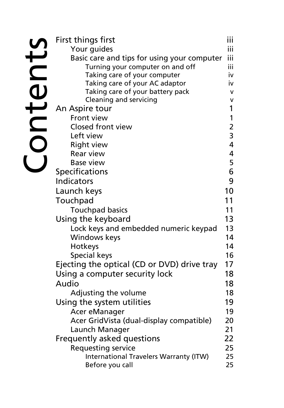 Acer Aspire 5020 User Manual | Page 6 / 81