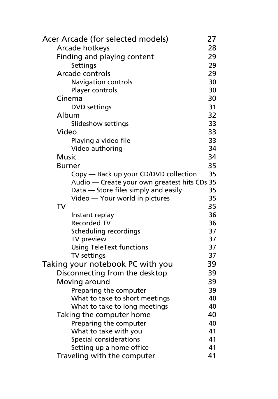 Acer arcade (for selected models) 27 | Acer Aspire 5020 User Manual | Page 7 / 81