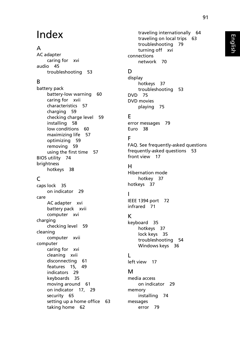 Index | Acer Ferrari 1100 User Manual | Page 111 / 112
