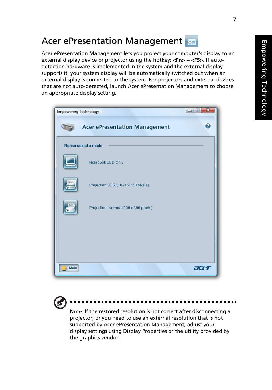 Acer epresentation management | Acer Ferrari 1100 User Manual | Page 29 / 112