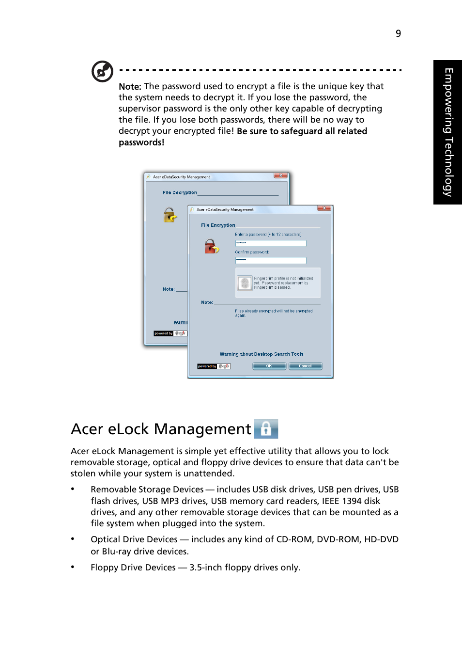 Acer elock management | Acer Ferrari 1100 User Manual | Page 31 / 112
