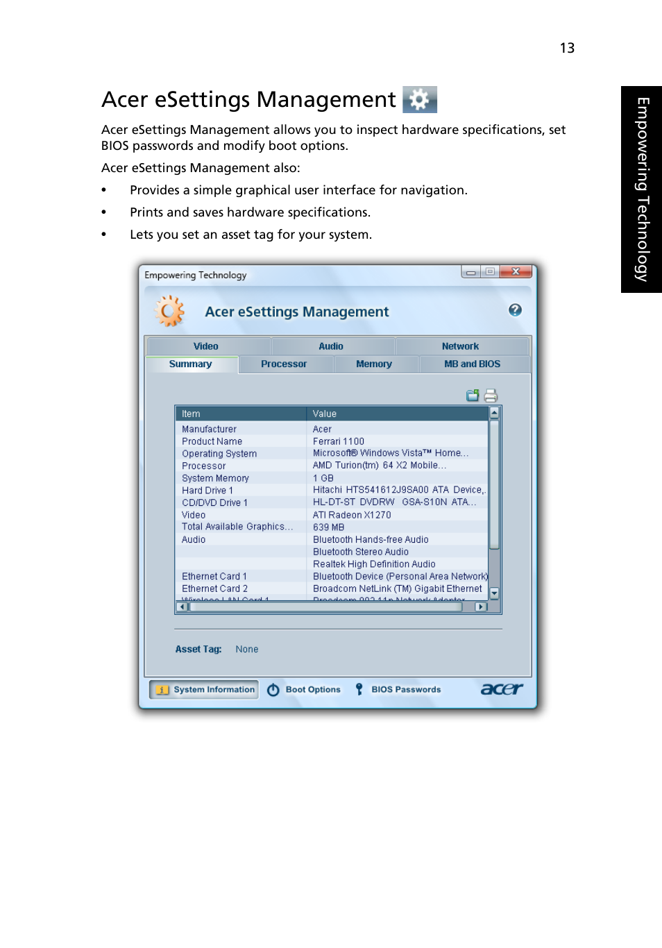 Acer esettings management | Acer Ferrari 1100 User Manual | Page 35 / 112