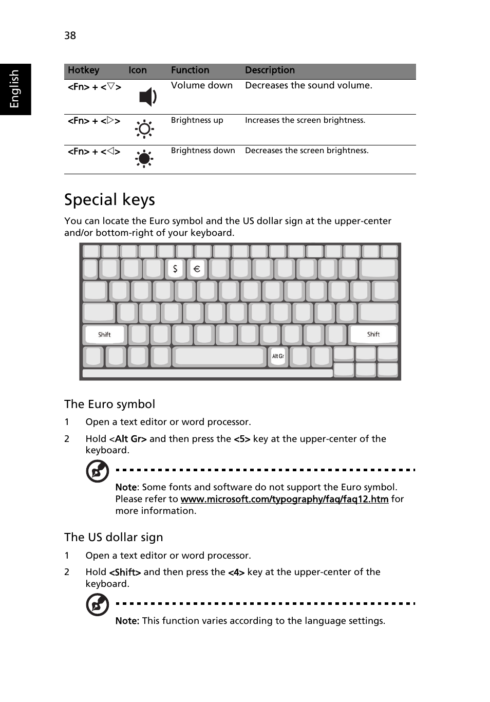 Special keys | Acer Ferrari 1100 User Manual | Page 60 / 112