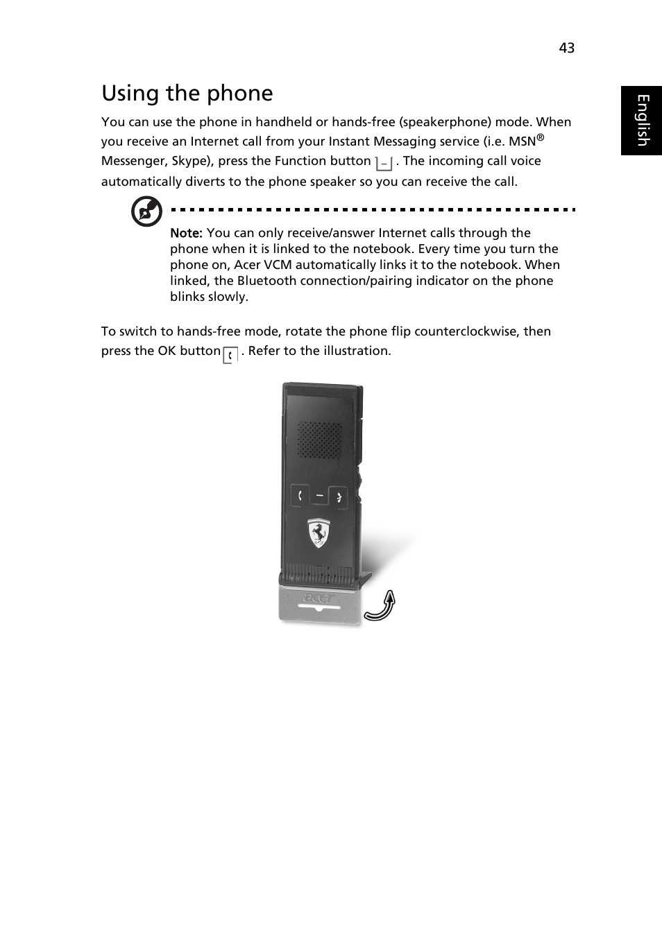 Using the phone | Acer Ferrari 1100 User Manual | Page 65 / 112