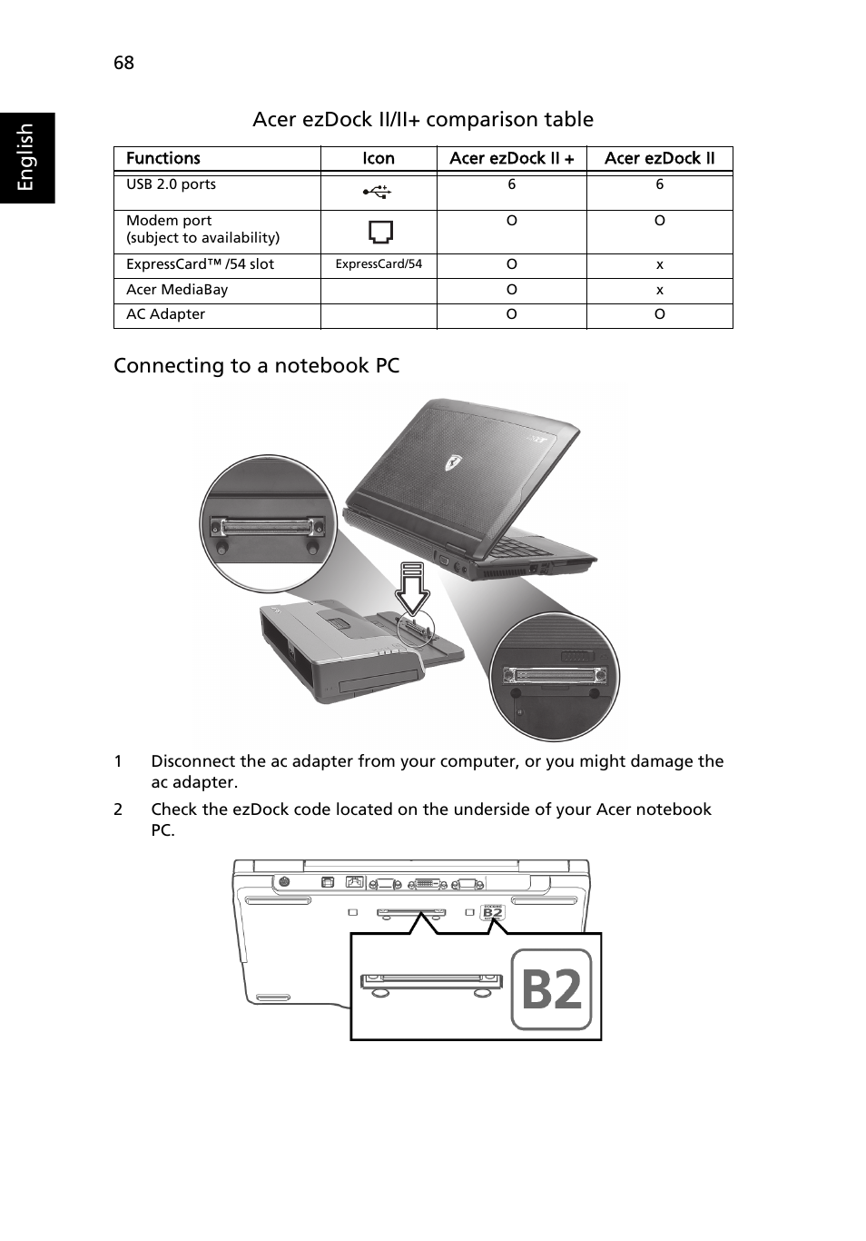 Acer ezdock ii/ii+ comparison table | Acer Ferrari 1100 User Manual | Page 88 / 112