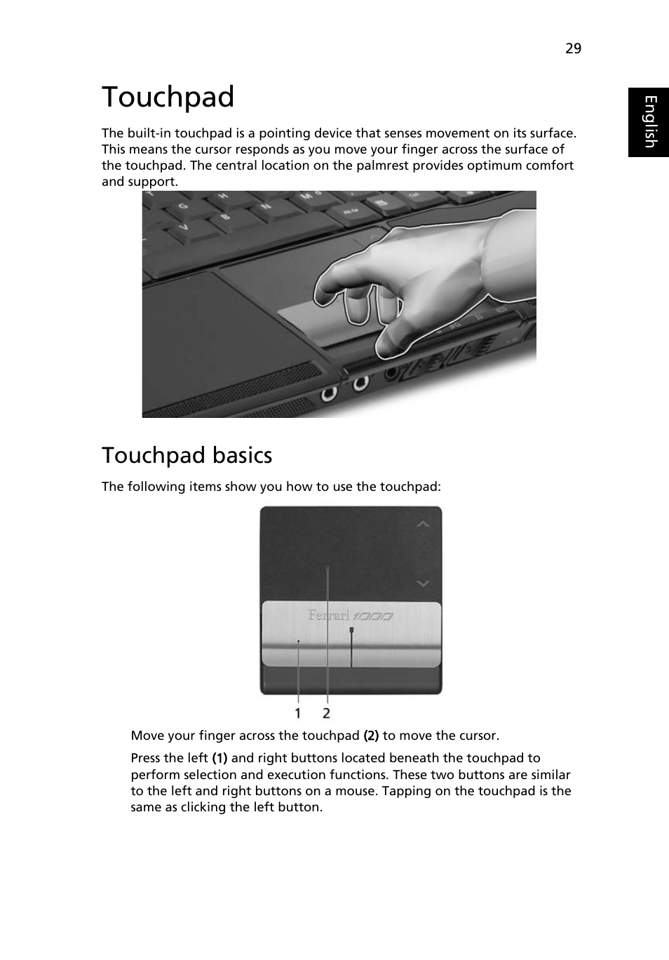 Touchpad, Touchpad basics | Acer Ferrari 1000 User Manual | Page 49 / 126