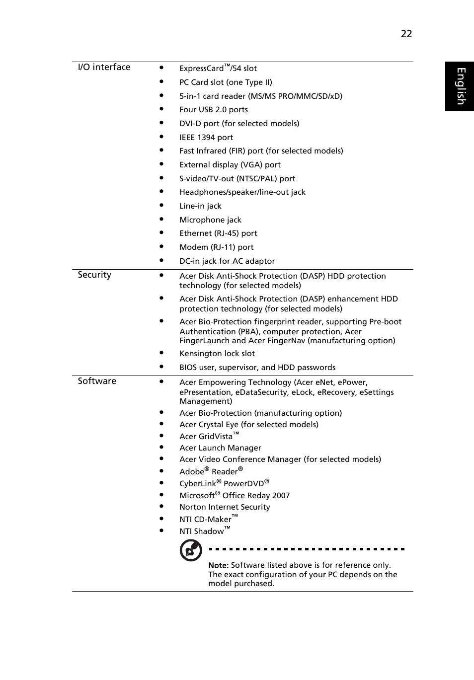 Eng lis h | Acer TravelMate 5710 User Manual | Page 39 / 96